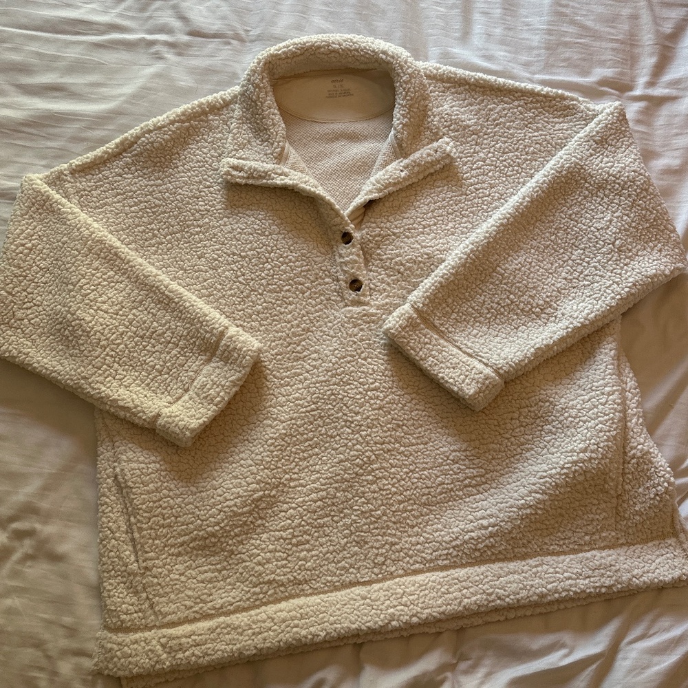 Aerie Button Up Sherpa Sweater Pullover